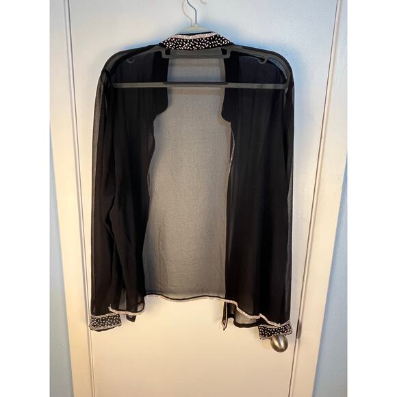 VTG Midnight Velvet Cardigan XL Sheer Black Beaded Elegant Cocktail Party Formal - Picture 5 of 6
